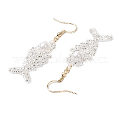 Серьги-подвески из стеклянных бусин в форме рыбьей кости EJEW-MZ00439-1