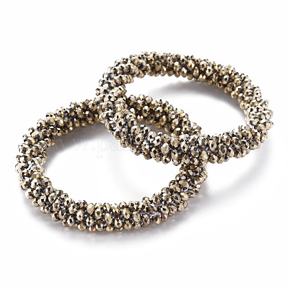 Pulseras elásticas de perlas de vidrio opaco facetado brillante BJEW-S144-003G-01-1