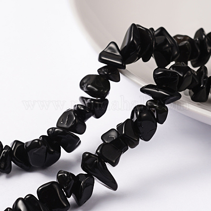 Natural Obsidian Chip Bead Strands X-F079-1