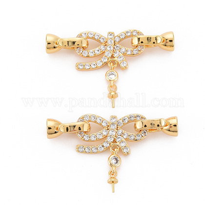 Brass Micro Pave Clear Cubic Zirconia Peg Bails Fold Over Clasps KK-S354-312-NF-1