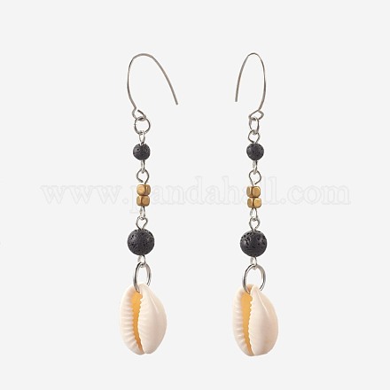 Round Natural Lava Rock Dangle Earrings EJEW-JE02908-03-1