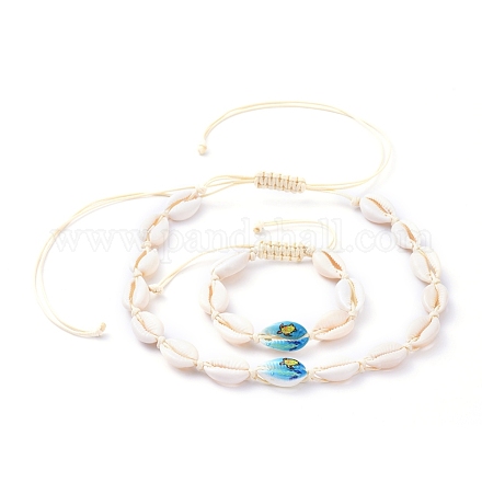 Braccialetti intrecciati stile perline e collane set di gioielli SJEW-JS01091-02-1