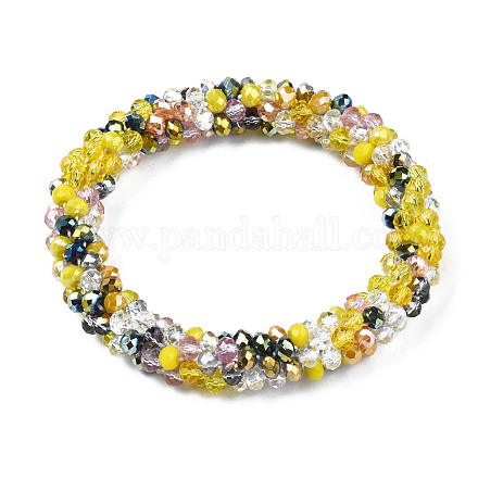 Bracelet extensible au crochet en perles de verre BJEW-T016-09H-1