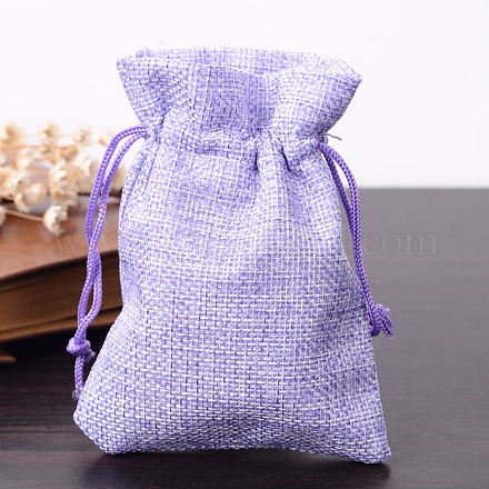 ポリエステル模造黄麻布包装袋巾着袋  紫色のメディア  12x9cm X-ABAG-R005-9x12-03-1