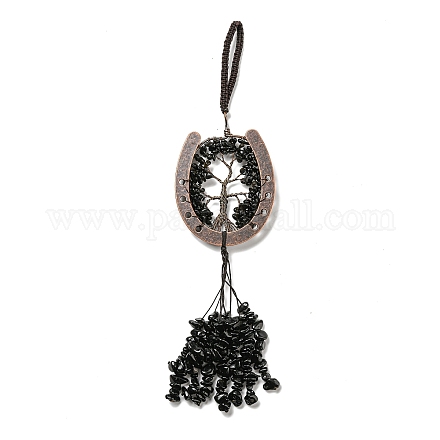 Décoration de pendentifs d'arbre de vie en copeaux d'obsidienne naturelle G-F733-06H-1