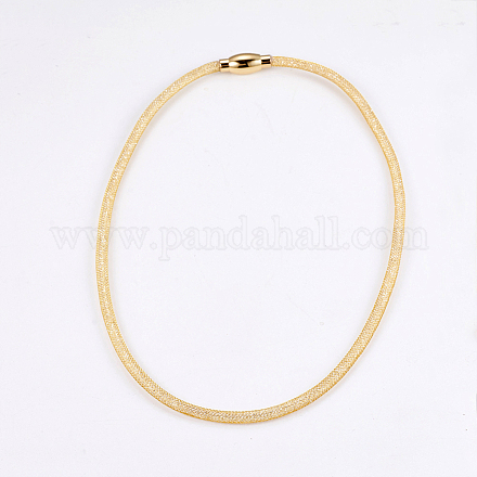 真鍮のメッシュネックレス  ガラスラインストーンとマグネット留め具付き  ゴールドカラー  17.5インチ（44.5cm） NJEW-G309-01G-1