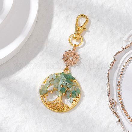 Бусины из натурального зеленого авантюрина и сплава с подвеской в виде дерева жизни HJEW-JM03129-04-1