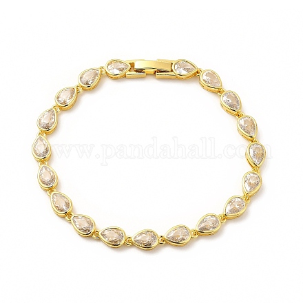 Clear Cubic Zirconia Teardrop Link Chain Bracelet BJEW-E073-03G-1
