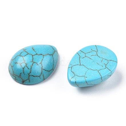Крашеные синтетические бирюзовые драгоценные камни на плоском фоне с каплевидными кабошонами TURQ-S270-6x8mm-01-1