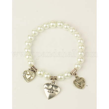 Glass Pearl Stretchy Bracelets BJEW-JB01105-01-1