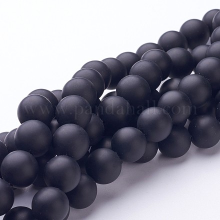 Chapelets de perles perles en agate noire naturelle G-D543-12mm-1