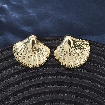 Серьги-гвоздики в форме ракушки из латуни EJEW-H165-02B-G-1