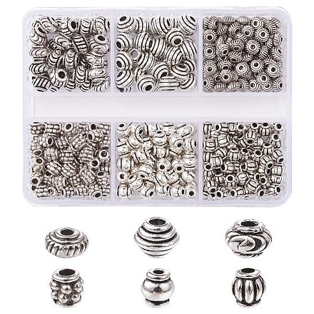 370 pièces 6 styles perles d'espacement en alliage de style tibétain TIBEB-YW0001-13-1
