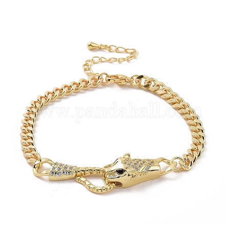 Bracelet à maillons léopard en zircone cubique chaînes gourmettes en laiton pour femmes BJEW-G664-01G-01-1