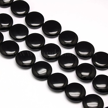 Natürliche flache runde Obsidian Perlen Stränge G-L246-06-1