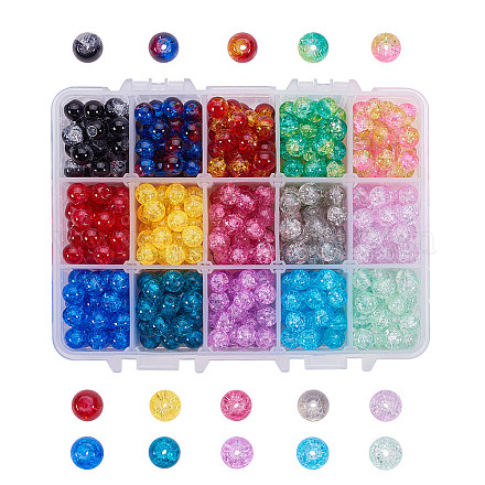PandaHall Elite 15 Color Crackle Glass Beads CCG-PH0003-03-1