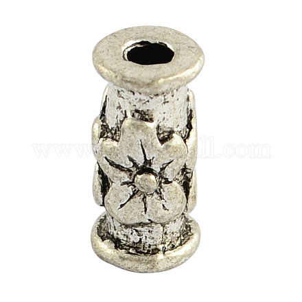 Tibetan Style Alloy Flower Carved Tube Beads TIBEB-5118-AS-RS-1