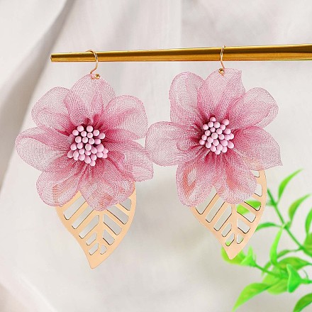 Серьги-подвески из сплава ткани с цветком и листом FS-WG075D7-01-1