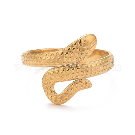 Ion Plating(IP) 304 Stainless Steel Snake Open Cuff Ring for Women RJEW-A005-37G-1