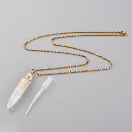 Colliers pendants de bouteille de parfum en cristal de quartz naturel NJEW-H216-05G-1