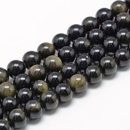 Natural Golden Sheen Obsidian Beads Strands G-R446-8mm-22-1