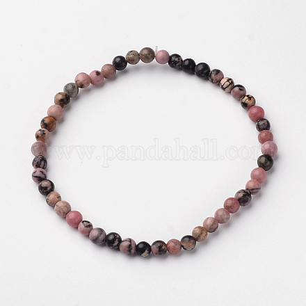 Natürliche rhodonite runde Perle Stretch-Armbänder BJEW-L594-B06-1