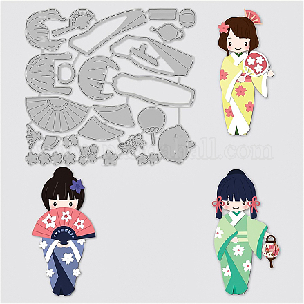 BENECREAT 12.6x11.6cm Japanese Geisha Kimono Fan Embossing Stencils Template DIY-WH0309-067-1