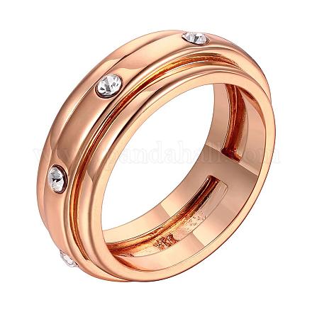 本物のローズゴールドメッキスズ合金チェコのラインストーンの指輪女性用  サイズ7  17.3mm RJEW-BB09517-7RG-1