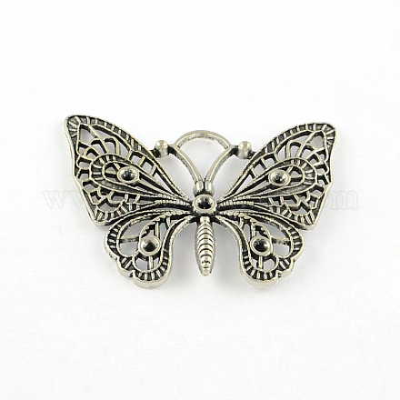 Butterfly Tibetan Style Alloy Pendant Rhinestone Settings TIBEP-S293-058AS-LF-1