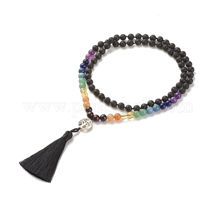 Collar budista de piedras preciosas de 7 chakra NJEW-JN03856-1