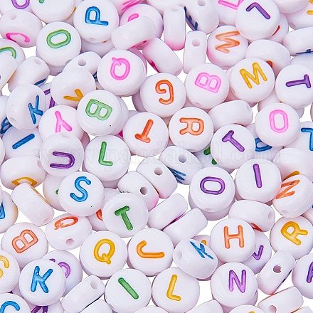 Pandahall alrededor de 1000 pieza 7mm cuentas de letras del alfabeto de acrílico az cuentas espaciadoras redondas planas para hacer joyas SACR-PH0003-03-1