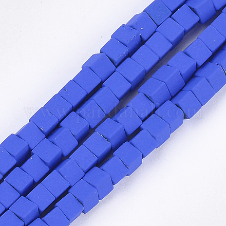 塗装非磁性合成ヘマタイトビーズ連売りスプレー  キューブ  ブルー  4x4x4mm  穴：0.8mm  約94~100個/連  15.5インチ〜16.3インチ G-T116-22-19-1