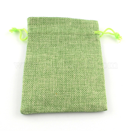 黄麻布ラッピングポーチ巾着袋  黄緑  13.5~14x9.5~10cm X-ABAG-Q050-10x14-02-1