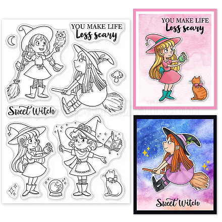 Wholesale GLOBLELAND Witch Clear Stamps for DIY Scrapbooking Decor Festival  Witch Hat Cat Animal Transparent Silicone Stamps for Making Cards Photo  Album Decor 