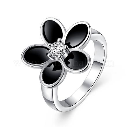 Laiton fleur romantique zircone cubique anneaux émail des doigts RJEW-BB00481-01-1