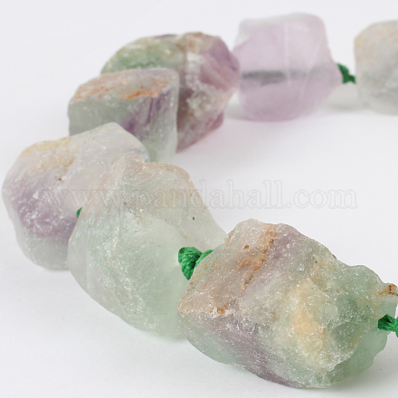 Brins de perles de pépites brutes de fluorite de pierres précieuses naturelles G-E219-08-1