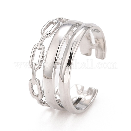 304 Stainless Steel Cable Chain Shape Open Cuff Ring for Women RJEW-C025-28P-1