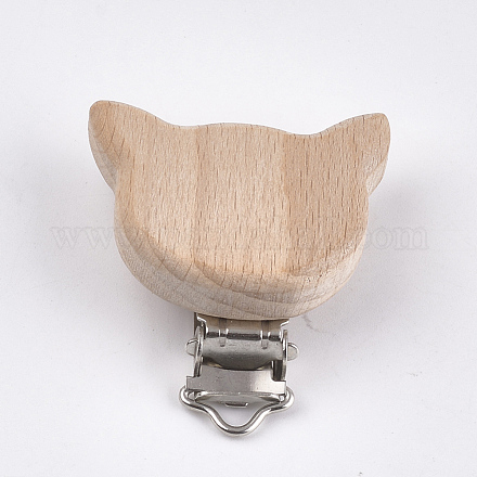 Clips porte-tétine pour bébé chaton en bois de hêtre WOOD-T015-03-1
