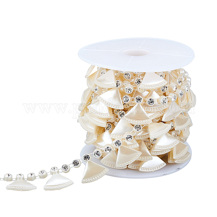 Craspire 5 Yards Strassbesatz Perlen und Diamanten Kristallkette Strassperlenkette mit elfenbeinfarbener Muschel FIND-WH0111-141-1