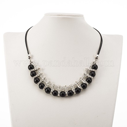 Trendy Gemstone Glass Beads Bib Statement Necklaces NJEW-JN00977-03-1