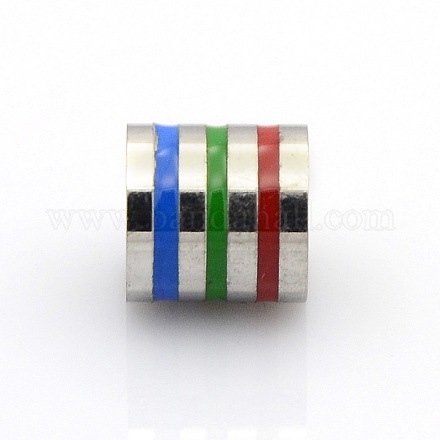Nice Big Hole 304 Stainless Steel Enamel Column with Multi-Color Line Beads STAS-O041-01A-1