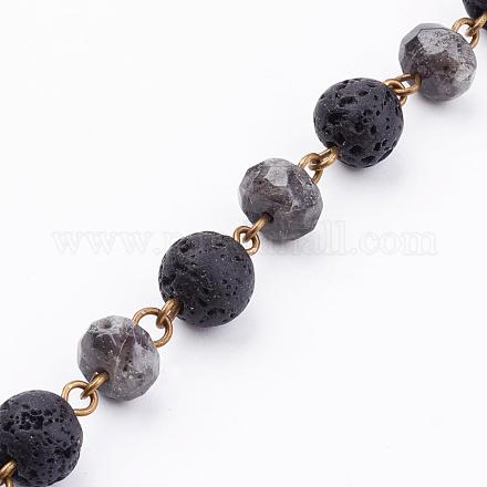 Chaînes rondes faites main de perles de labradorite naturelles pour la fabrication de bracelets de colliers AJEW-JB00345-01-1
