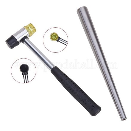 PandaHall 2 Sets Ring Mandrel Sizer Tool - Metal Mandrel Measuring Stick and Rubber Jewelers Hammer TOOL-PH0002-03-1