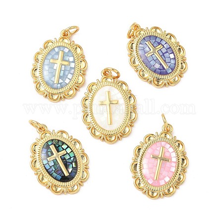 Подвески из латуни и ракушек с покрытием стойки KK-I357-05G-1