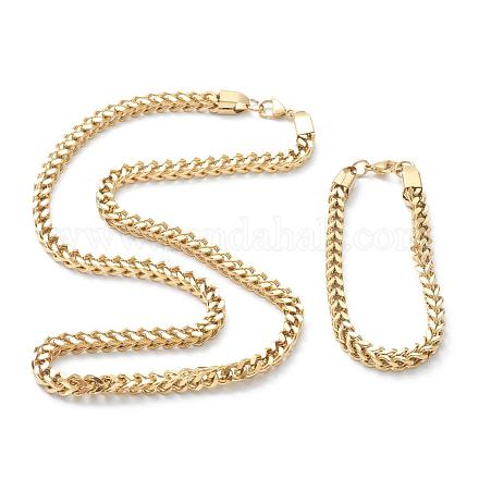 Placcatura ionica (ip) 304 set di gioielli per bracciali e collane con catena di grano in acciaio inossidabile SJEW-B019-04D-G-1