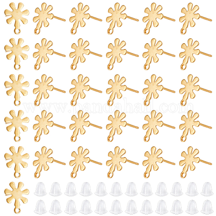 UNICRAFTALE About 80 Pcs Flower Stud Earring Findings Stainless Steel Stud Earring with Loops and Ear Nut Real 18K Gold Plated Earring Stud Hypoallergenic Post Earring for DIY Jewellery Making STAS-UN0044-73-1