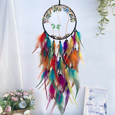 Fer et toile/filet tissé avec décorations pendantes en plumes PW-WG44764-01-1