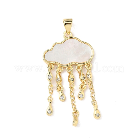 Латунный микропаве прозрачный кубический цирконий с подвесками из натуральных ракушек KK-L239-051G-01-1