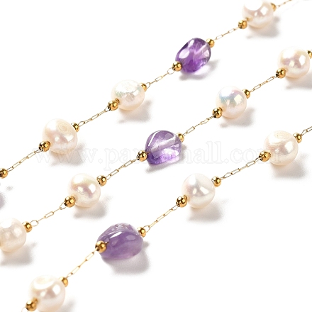 Chaînes perlées de perles naturelles et d'améthyste CHS-B002-01G-07-1