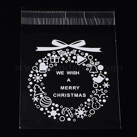 レクタングルクリスマスモチーフセロハンのOPP袋  花輪模様付き  透明  14x9.9cm  一方的な厚さ：0.035mm  インナー対策：11x9.9のCM  約95~100個/袋 OPC-L001-34A-1